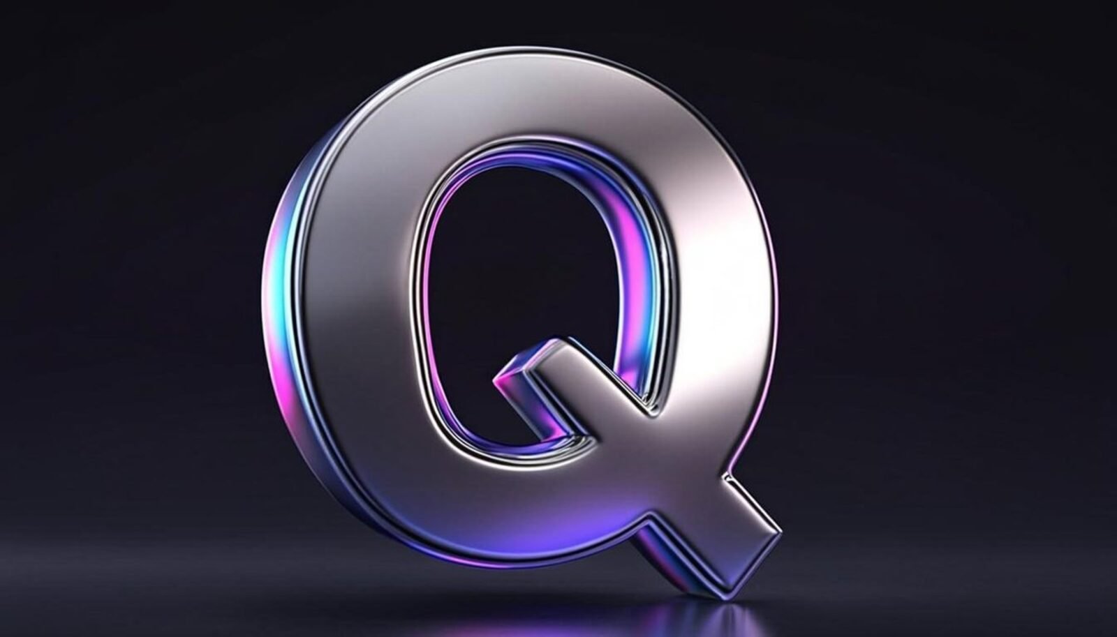 Qvicom mark in metal, with violet light