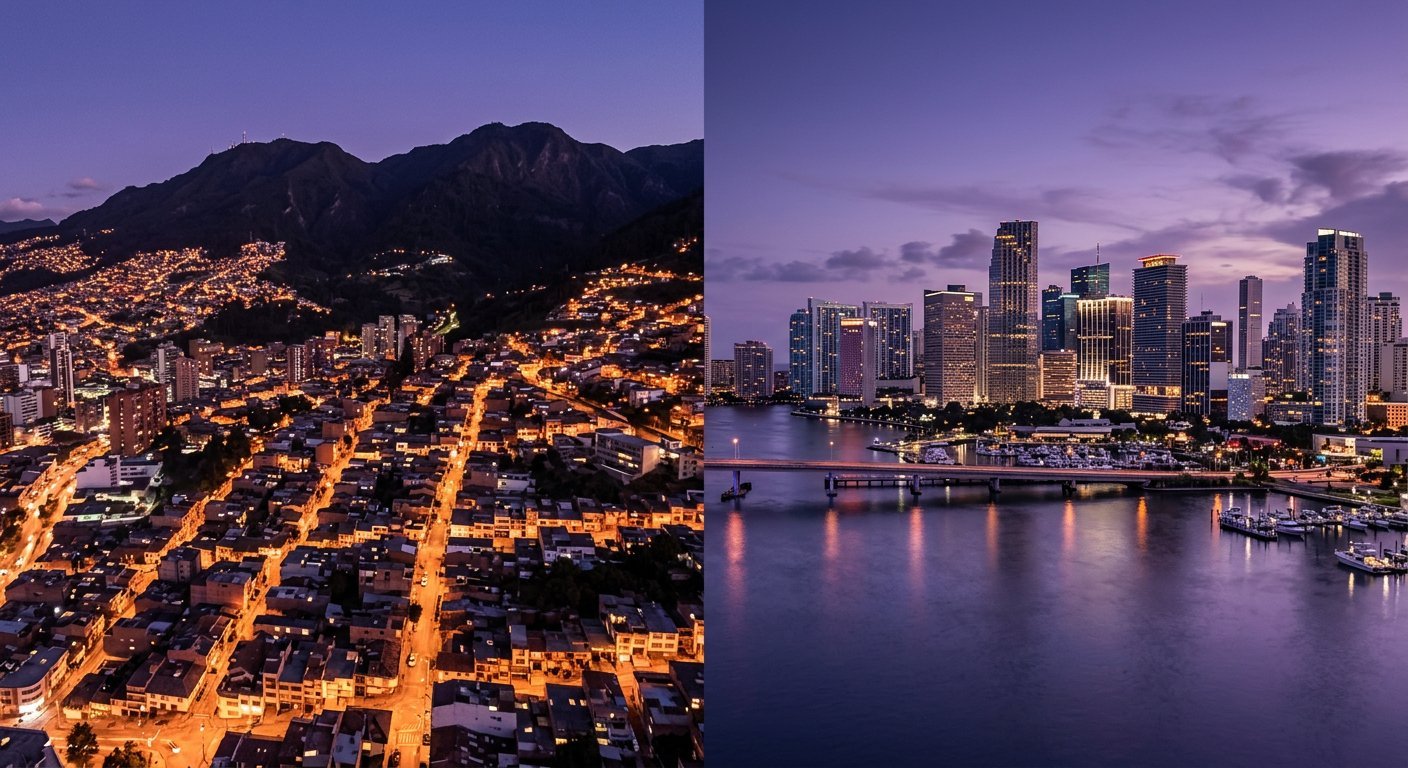 Bogotá and Miami at dusk